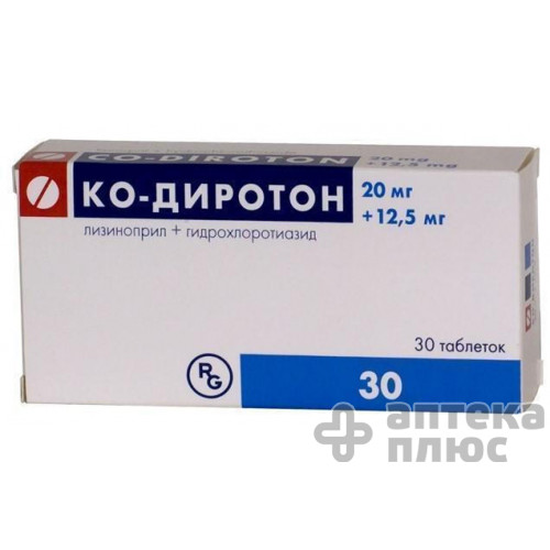 Ко-Диротон таблетки 20 мг + 12,5 мг №30