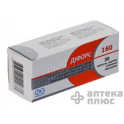 Дифорс таблетки п/о 6,94 мг + 160 мг №30