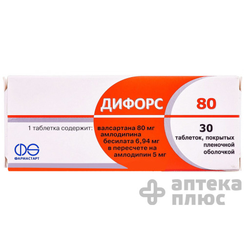 Дифорс таблетки п/о 6,94 мг + 80 мг №30