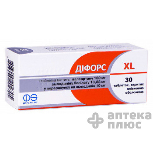 Дифорс Xl таблетки п/о 10 мг + 160 мг №30